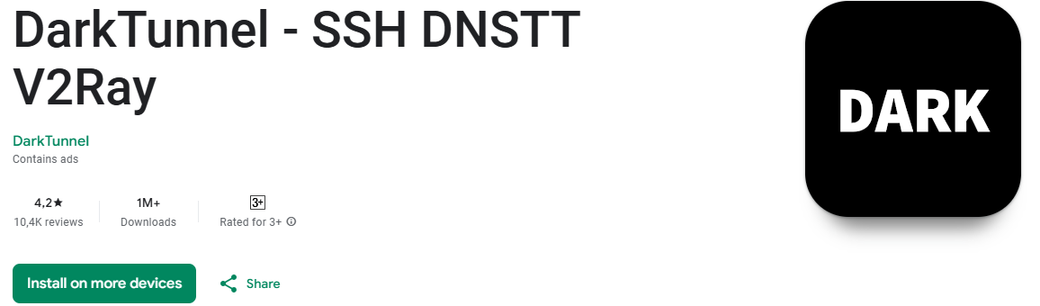 Dark Tunnel VPN App Interface